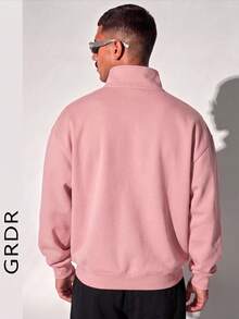 GRDR Men's Autumn/Winter Solid Color Casual Everyday Zip-Up Pullover Pullover Sweatshirt - Pink - View 3