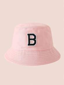 1 pezzo Cappello a secchio per bambini con ricamo lettere A-Z rosa, cappello leggero per protezione solare, adatto per attività all'aperto di ragazzi e ragazze - Black Label - Cappello da pescatore rosa - Visualizzare 50