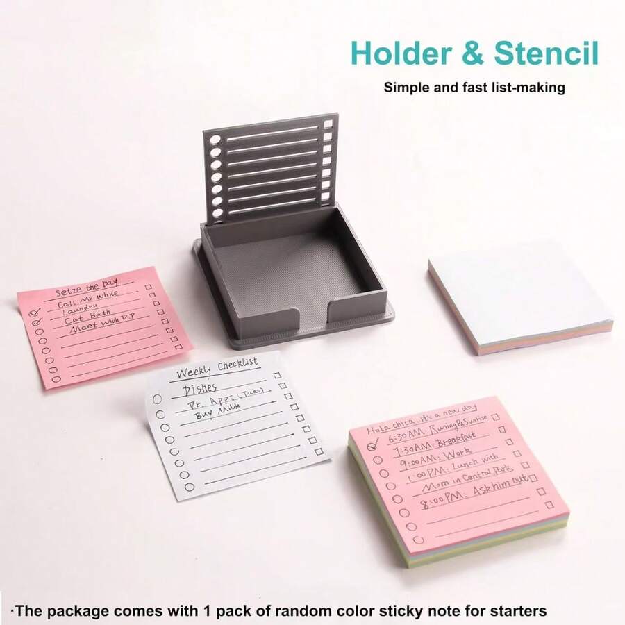 Random Color Waterproof Anti-Tip Sticky Note Storage Tray 3-Inch Square Memo Paper Holder, Multi-Template Desk Organizer For Work Study School, Durable Cute Desk Accessories, Stationery Storage Box, Halloween Thanksgiving Christmas Gift - View 1