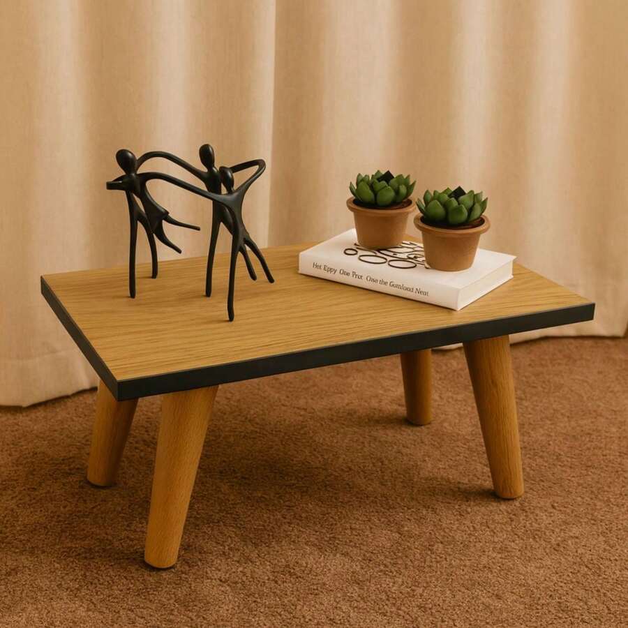 Mesa de Centro  Retangular Pequena em Madeira Moderna Mesinha Lateral para Decoração Sala de Estar - freijó - Visão 1