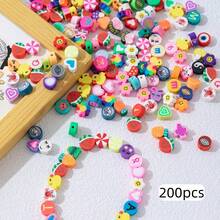 100/200pcs Mixed Style Colorful Polymer Clay Beads, Cute Fruit, Smiling Face, Heart, Flower, Letter Flat Round Beads For DIY Bracelets, Necklaces, Keychains, Handmade Crafts Materials - Assorted Colors and Styles - View 9