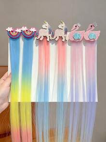 1pc Cute Cartoon Pattern Rainbow Gradient Hair Clip, Suitable For Girls. Rainbow, Five-Pointed Star, Unicorn, Heart, Swan, Butterfly Patterns. Multiple Colors Available. Accessories For Cosplay/Party/Photoshoot. - Multicolor - View 3