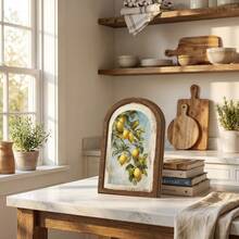1/4pcs Arched Wooden Sign Rustic Style Wooden Yellow Lemon Art Desktop Decor Wall Hanging Ornament, Suitable For Kitchen Dining Room Farmhouse Home Vintage Kitchen Decoration - Lemon - View 4
