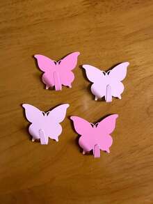 4pcs Pink Butterfly Decorative Wall Hooks, No-Drill Hanging Hooks, Perfect For Girls Room Decor - Multicolor - View 7
