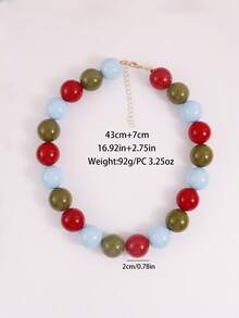 1pc European & American Bohemian Geometric Mixed Color Beaded Necklace For Women, Summer Beach Vacation - Mixed Color Beaded Necklace - View 7