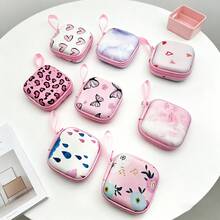 2pcs/Set Pastel Print Mini Data Cable & Earphone Storage Bag With Cat Paw Cable Organizer, Hard Shell Anti-Collision Interior With Mesh Divider, Stores Earphones, Data Cables, Chargers And Other Digital Accessories, Comes With Hanging Strap For Backpack, Convenient For School And Travel - Multicolor - View 10