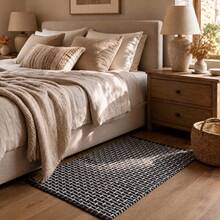 KIWI MOBLEKIT | Cotton Rug 60x90 Cm Black With Geometric Design, Living Room And Bedroom Rug, Soft 100% Cotton Fabric, OEKO-TEX Standard 100 Certified, Nordic Style - Black Op2 - View 7