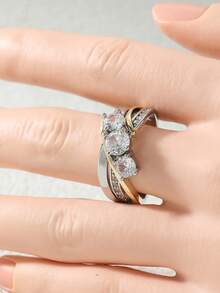 Gmzalx Women's Luxury Fashion Ring, Three-Layer Intertwined Design, Suitable For Daily Wear, Gatherings, Proposals, Anniversaries And More - Two-color - View 4