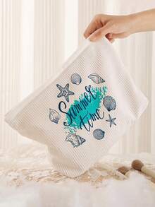 1pc Portable Cosmetic Storage Bag With Ocean Elements Seashell & Starfish Pattern, Double-Sided Print Travel Zipper Makeup Pouch, Multi-Function Toiletry Organizer - Multicolor - View 5