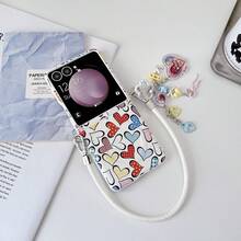 keshengtai PU Leather Colorful Heart Phone Case With Pendant Strap, Hard PC Back Plate Protective Phone Cover Compatible With Samsung Galaxy Z Flip8, Z , Z Flip7FE, Z Flip6, Z Flip5 - A - View 6