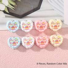 4/8pcs Cute 3D Resin Heart Cream Cake Pendant, Can Be Used To Make Bracelets, Necklaces, Bag Decorations And Other Various Cute Charms - Random Mix - Multicolor - View 8