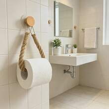 10pcs Handmade Jute Rope Toilet Paper Holder, Vintage Style Hook, Wall-Mounted Towel Ring, Toilet Paper Holder With Hook, Towel Rack, Natural Jute Rope, Bathroom Accessories - Multicolor - View 4