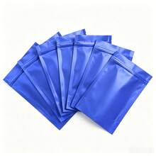 50 piezas/100 piezas Bolsas de regalo de lámina de Mylar de doble cara de 0.18 mm de grosor, negras, reutilizables y autosellantes, bolsas de embalaje con cierre de cremallera sellables para almacenamiento de alimentos a largo plazo, adecuadas para chocolate, té, café, fruta seca, polvo, caramelo, carne, decoración de regalos para fiestas festivas - Azul - Ver 8