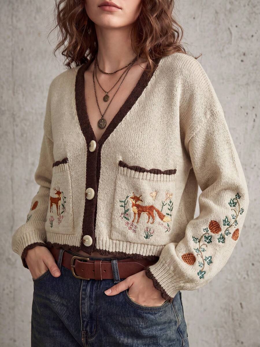 Women's Round Neck Solid Color Ribbed Long Sleeve Loose Casual Versatile Knit Coat – Soft Breathable Comfortable, All-Season Daily Wear - Khaki - View 1