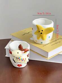 1pc 3D Embossed Star & Deer Handheld Coffee Mug, Exquisite Handmade Artistic Mug, Highly Attractive Niche Design, Interesting Cup, Ceramic - Suitable For Brewing Coffee, Strong Tea, Latte, Cappuccino, Christmas Gift - Multicolor - View 9