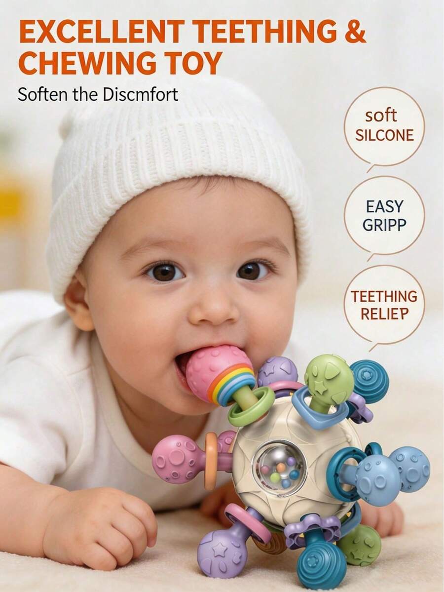 Mainan Gigitan Sensorik Bayi - Mainan Gigitan Bayi Montessori - Cocok untuk Bayi Laki-laki dan Perempuan Usia 0-3-6-9-12-18 Bulan - Mainan Gigitan Bayi - Mainan Edukasi dan Pembelajaran untuk Balita - Mainan Bayi untuk Anak Perempuan - MultiWarna - View 1