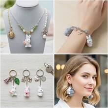 2/5pcs Flocked Resin Rabbit Charms 3D Bunny Pendants With Metal Loops For DIY Bracelet Necklace Keychain Jewelry Making Supplies - Multicolor - View 6