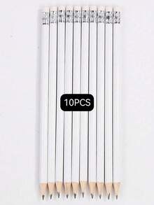 20pcs Minimalist White Round Pencil With Eraser, Unsharpened, Suitable For Learning, Office And Practice - White - View 8