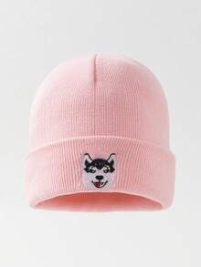 GARASSACC 1pc Women's Embroidered Cute Shiba Inu Lightweight Versatile Knit Hat - Dog - View 9