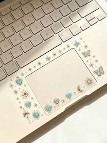 1pc/2pcs Fresh Bohemian Style Blue & Gold Heart Transparent PET Stickers, Featuring Vintage Elements Like Stars, Moons, Bows, And Magic Wands, Exquisite Gold Foil Lines, Thin And Transparent With No Residue After Removal, Suitable For Phone Cases, Water Bottles DIY, Gift Box Decoration, Versatile Patterns For Free Matching, Easily Create A Romantic Dreamy Exotic Atmosphere - Blue Gold Heart - View 3