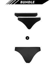 Calvin Klein [حزمة] الأكثر مبيعًا 2 عبوة من ملابس داخلية نسائية ثونغ + ثونغ حديث - أسود + أسود - مشاهدة 1