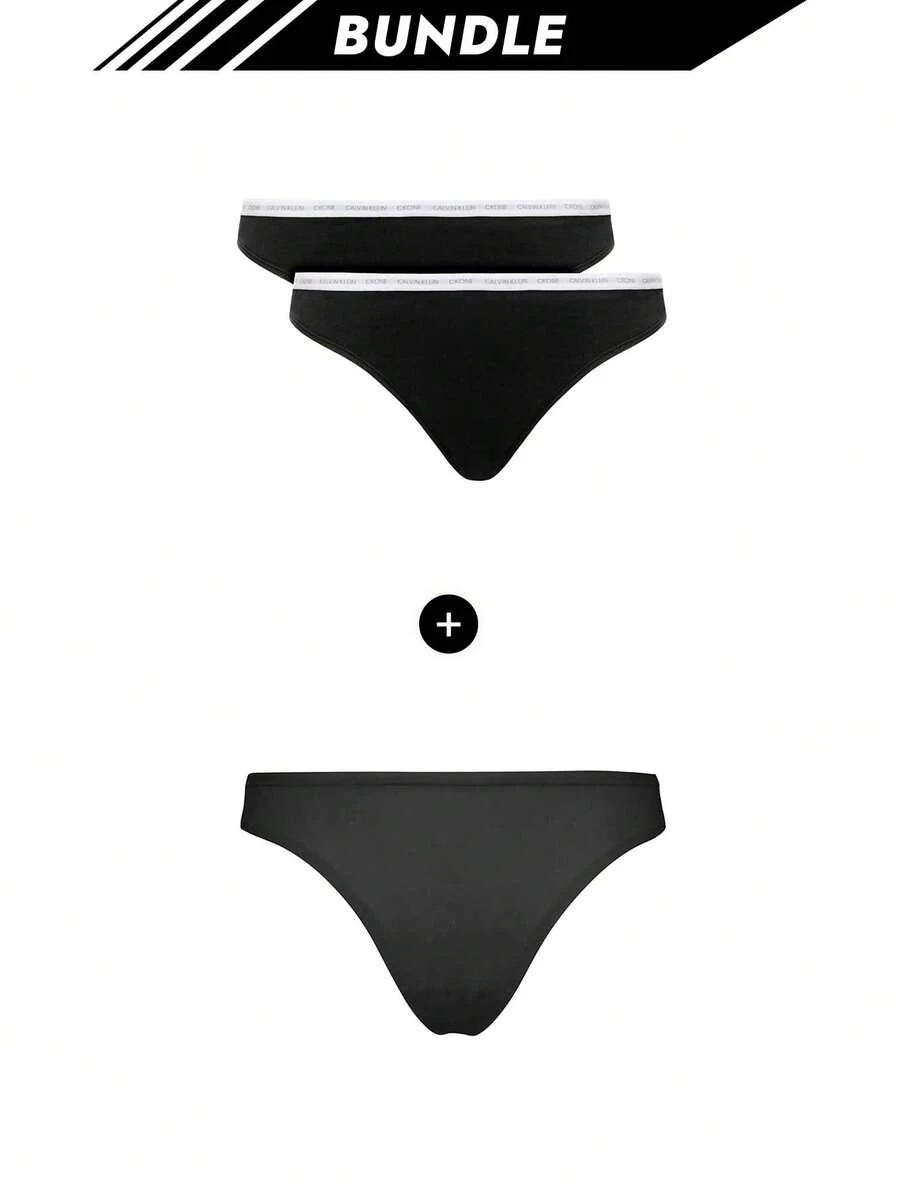 Calvin Klein [حزمة] الأكثر مبيعًا 2 عبوة من ملابس داخلية نسائية ثونغ + ثونغ حديث - أسود + أسود - مشاهدة 1