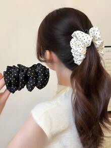 1pc Vintage Polka Dot Banana Hair Clip With Elegant Satin Bow, Women's Fashion Hair Accessory - Multicolor - View 5