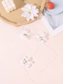 1件裝人造百合花珍珠流蘇鏈髮夾 波西米亞熱帶風度假海灘婚禮女性髮飾髮夾 - 彩色 - 查看 5