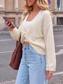 Women's Solid Color Casual Versatile Everyday Knit Top - White - View 4