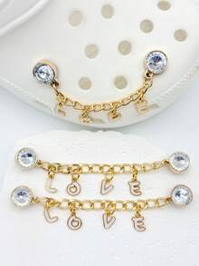 1 Pair LOVE Letter Shoe Chain Charms, Gold Tone Rhinestone Shoe DIY Decorations - Gold - View 1