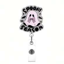 1 pièce/3 pièces/4 pièces Enrouleur de badge rétractable avec clip, motif crâne Halloween pailleté en acrylique noir et rose, convient aux professionnels de santé - Multicolore - Voir 9