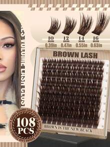 108 Clusters LU Curl Brown Fluffy Dense Makeup-Look Eyelash Clusters, 10-16mm LUD Curl Manga Wispy False Eyelash Extensions - C - View 2