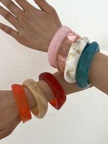 4/3/1pc Vintage Elegant Casual Style Women's Colorful Acrylic Bracelet Set Suitable For Daily Layering - Colorful - View 3