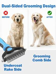 Peine de aseo para mascotas para gatos y perros, rastrillo de doble cara para el pelaje, ayuda a manejar el pelo suelto y los enredos, tamaño grande - Multicolor - Ver 4