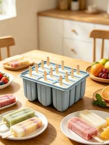 1pc 12-Cavity Silicone Popsicle Mold, Homemade Ice Cream Mold For Home Use, Suitable For Ice Cubes, Party, Travel, Wedding, Birthday, Bachelor Party, Kitchen, Kitchen Supplies, Storage, Decoration, Outdoor, Back To School (With Lid, Optional 50pcs Popsicle Sticks) - Multicolor - View 8