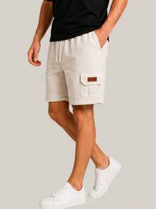 Kit 3 Bermuda Cargo De Linho Premium Shorts Mauricinho Masculino Casual Basico Confortavel Detalhe Etiqueta De Couro - Rosa Bebê - Visão 4