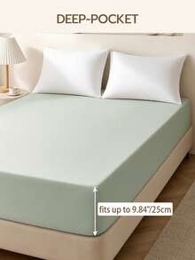 1pc Solid Color 25cm Deep Pocket Fitted Sheet, Soft & Breathable Mattress Protector, Suitable For All Bed Sizes, Dorm & Home Bedding Decor - Green - View 4