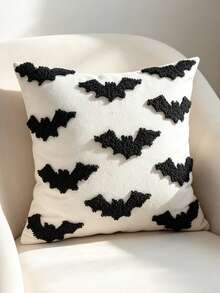 1pc Halloween Bat Pillowcase, Atmospheric Living Room Sofa Cushion, Bed Headboard Decorative Pillow, Halloween Party Atmosphere, Without Inner Cushion, Hidden Zipper Design, Machine Washable - Black - View 4