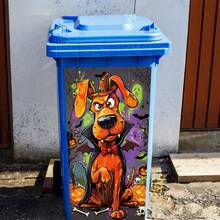 1Pc Halloween Dog Vampire Trash Can Sticker Self-Adhesive Cartoon Decal For Front Porch Garbage Bin Outdoor Autumn Fall Party Home Decor - Multicolor - View 6