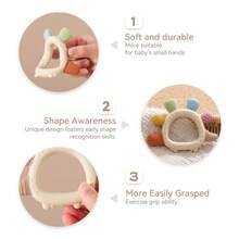 2Pcs Silicone Baby Teether Set, Finger Shaped & Dinosaur Textured Chew Toys, Soothing Teething Relief Sensory Toy, Gift For Newborn 0-12 Months - Beige - View 8