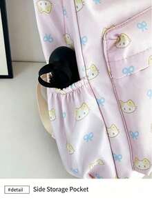1pc/4pcs Cute Cat Bow Print Backpack, Large Capacity Waterproof Nylon Multi-Pocket Macaron Color Student School Bag, American Casual Daily Backpack, Suitable For Teenage Girls Students Travel Supplies - Multiple Styles - View 10