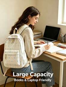 1pc/4pcs Cute Cat Bow Print Backpack, Large Capacity Waterproof Nylon Multi-Pocket Macaron Color Student School Bag, American Casual Daily Backpack, Suitable For Teenage Girls Students Travel Supplies - Multiple Styles - View 7
