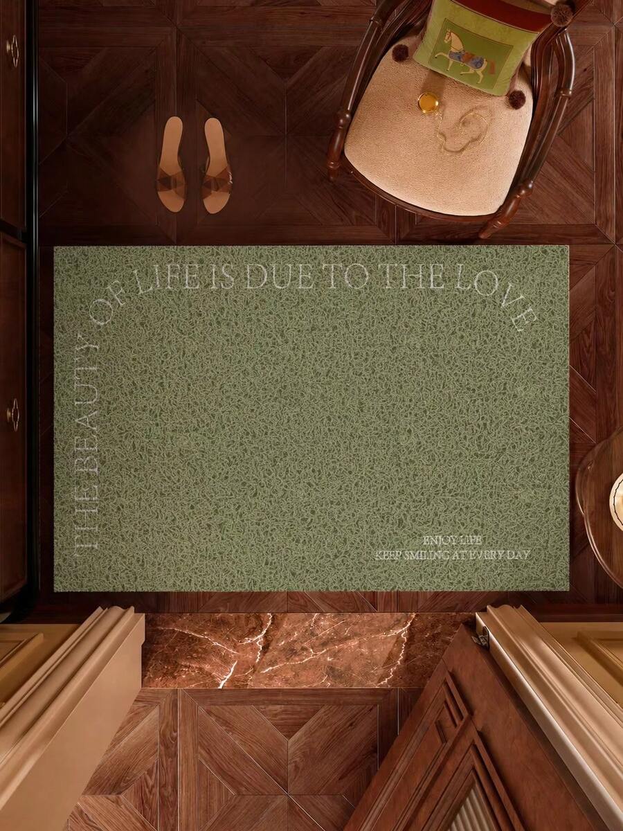 1pc Vintage Graphic Quote Wire Loop Doormat, Anti-Slip Waterproof Dust-Resistant Entrance Rug, Easy-To-Clean Floor Mat For Indoor Entryway & Porch - Brown - View 1