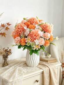 1pc Artificial Silk Hydrangea Daisy Ball, Suitable For Spring/Autumn Decoration, Home Decor, Wedding Decor, Room Decor, Balcony Decor, Restaurant Decor, Bedroom Decor, Bathroom Supplies, Party Decor, New Year Decor - Orange - View 6