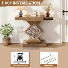 One Champagne Gold Mirrored Diamond Crushed Crystal Console Table, Light Luxury Modern Rectangular Decorative Hallway Table, Suitable For Entryway, Corridor, Living Room And Stairwell Decor - Champagne - View 3