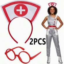 Professional Stage Aesthetic 2pcs Nurse Costume Accessories, Adult Women High-Intensity Hardcore Texture Nurse Hat Headband And Glasses Set, Suitable For Halloween Role Play Theme Party, Versatile Essential Costume Props - Multicolor - View 6