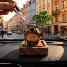 3pcs Creative 3D Bear Car Aromatherapy Ornament, Four-Leaf Clover Natural Walnut Wood Diffuser, Flameless Wooden Essential Oil Diffuser, Suitable For Car Dashboard, Home Decor And Gifts, No Fragrance Source - Multiple Styles - View 2