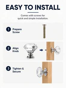 10 buah kenop kaca kristal berbentuk berlian 30mm, tarikan laci kabinet, gagang pintu, perangkat keras furnitur lemari dapur dan lemari pakaian. - lubang tunggal - View 3
