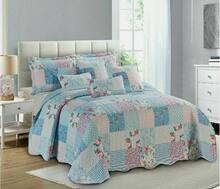 3 Piece Quilted Patchwork Bedspread Set – Soft Lightweight Reversible Bed Throw Coverlet With 2 Pillowcases – Single Double King Size – All Season Bedding - Blue - Floral - View 5