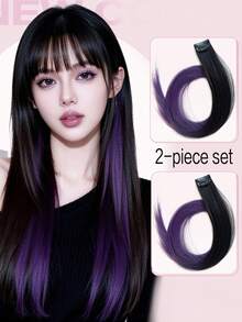 2pcs/Pack Synthetic Colorful Party Clip-In Hair Extensions, Suitable For Girls, 22 Inch, Multi-Color Straight Hair, Synthetic Fiber - Multicolor - View 12